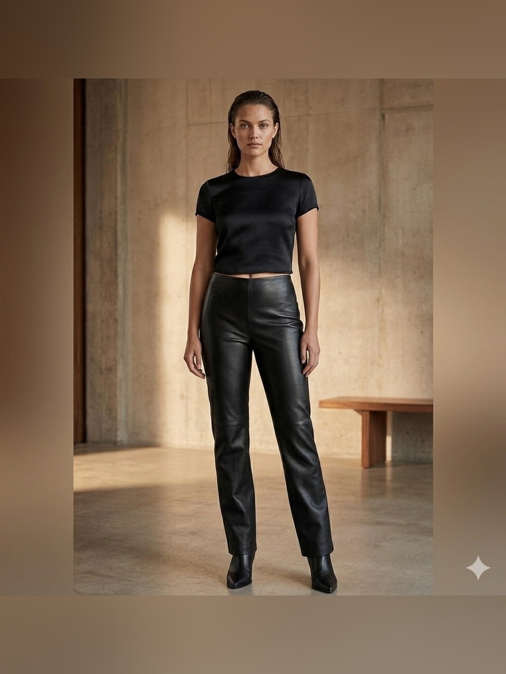 Hugo Buscati Black Leather Collection flat front Straight Leg Pants Size 8